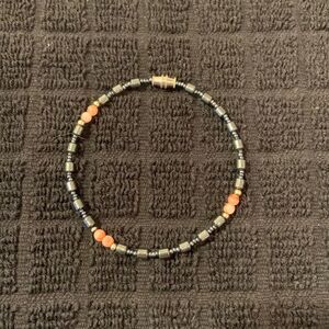 Black and Coral Beaded Bracelet 8”